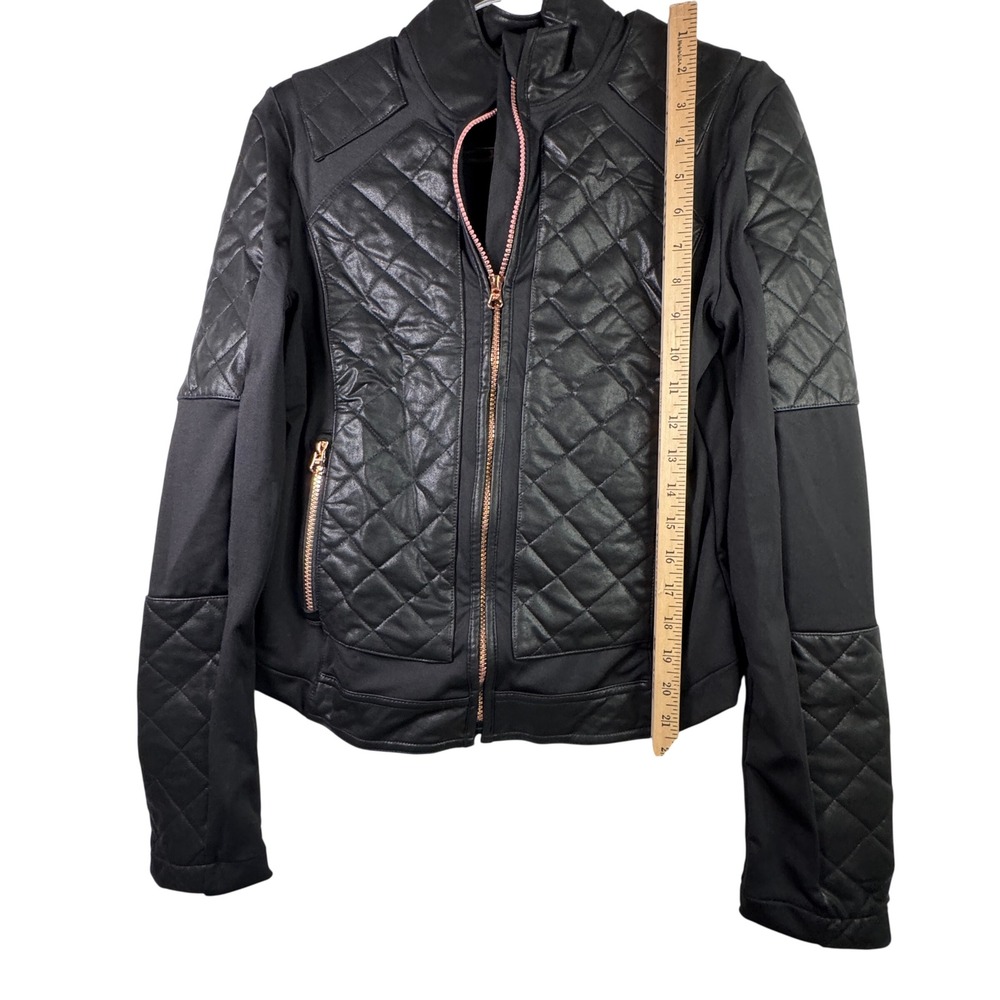 Victoria Sport Quilted Faux Leather Moto Jacket Rose Gold Black XS Athleisure - Picture 6 of 7
